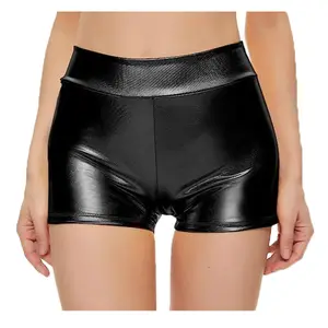 Offre Spéciale Performance femmes short en cuir noir dorure Pu Sexy Slim Fit femme couleur unie taille haute pantalon court pour les femmes