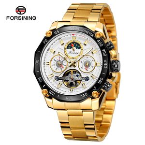 De Lujo resistente al agua, de acero inoxidable OEM hombre mecánico automático reloj de pulsera de los hombres de fase de la <span class=keywords><strong>luna</strong></span> reloj Tourbillon - Product Image 3