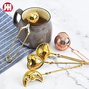 Infuseur à thé en acier inoxydable anti-fuite avec poignée en métal plaqué or écologique, gadget de cuisine, outils à thé - Product Image 2