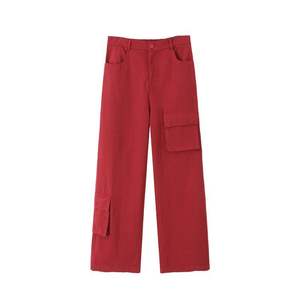 Pantalon cargo à jambe droite pour femmes grandes tailles Runqi, toile rouge <span class=keywords><strong>Armani</strong></span>, épaisseur moyenne, pantalon long tendance automne N8764 - Product Image 5