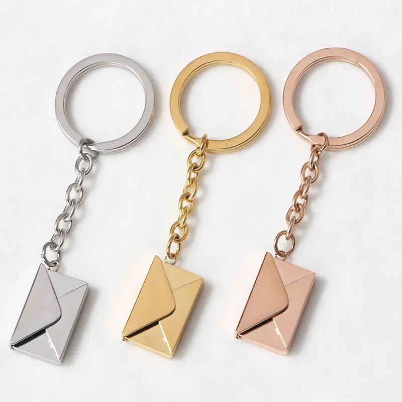 High Quality Envelop Blank Key Chains Custom Logo Stainless Steel Fashion New18K Gold Plated Cute Keyrings
