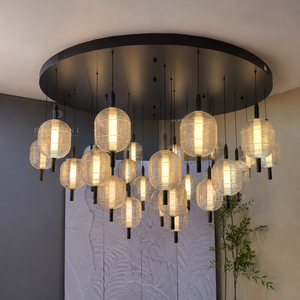 <b>Indoor</b> Multi Drop Glass Chandelier Clear Ribbed Glass Shade Pendant <b>Light</b> For Large Living Room - Product Image 3