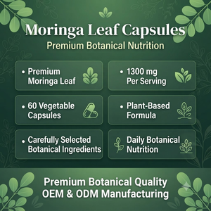 Cápsulas de Complejo de Hoja de Moringa Oleifera OEM ODM, 1300 mg, 60 Unidades, Marca Privada - Product Image 3