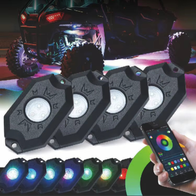 Hot Selling Rgb Led Rock Lights Underglow Car Decorative Wheel Light Waterproof for Truck Utv Atv Offroad Boat