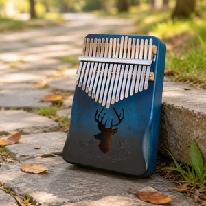 Kalimba Artesanal de 17 Teclas, Piano de Pulgar de Madera Maciza Azul con Diseño de Ciervo, <span class=keywords><strong>Mbira</strong></span> Portátil para Meditación y Yoga - Product Image 4