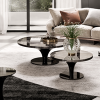 Ensemble table basse moderne de luxe avec base en métal doré et dessus en marbre table basse ovale en marbre