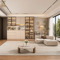 Buffet moderne de luxe sur mesure sans poignées, meuble de rangement pour salon avec porte vitrée et éclairage LED, armoire à vaisselle pour salle à manger, villa