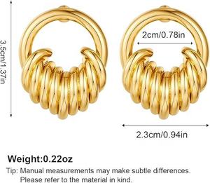 Modernos Pendientes de Fiesta para Mujer con Cadena de Acero Inoxidable en Espiral, Diseño Geométrico y Baño de Oro de 14K - Product Image 3