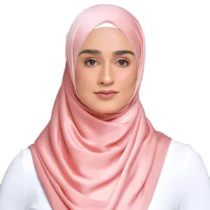 New arrival Popular Girl Long Luxury Satin Eyelash Plain Eyelash Hem Headwear Hijab Shawls