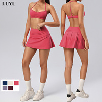 Setelan Olahraga OEM Front Twist Nude Feel Sportswear dengan Rok Tenis Lipit Belakang Berpinggang Tinggi dan Celana Pendek Terpadu untuk Padel Pickleball