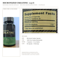 Capsules de créatine micronisée prêtes à être expédiées, créatine monohydrate 2,5 g par portion, 60 capsules, étiquette privée OEM ODM