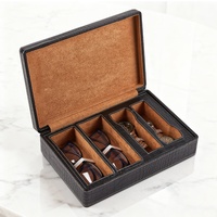 Boîte de rangement pour lunettes et montres en similicuir PU texturé crocodile de luxe, avec logo personnalisé, 4 emplacements, étui organisateur pour lunettes
