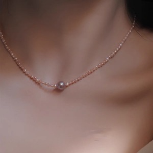 Collier de perles baroques petites et rares de 3-4 mm, rose pâle et violet, avec des reflets argentés, pour femmes, naturel, forte brillance, beauté extrême - Product Image 3