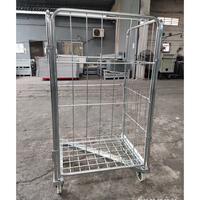Conteneur à roulettes robuste à 4 côtés, revêtu de peinture en poudre, pliable, en treillis métallique, avec roues, pour la logistique d'entrepôt