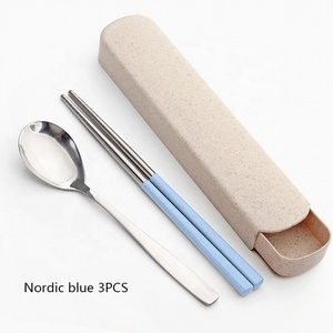 Nouvelles Idées de Produits en Gros 2021 : Ensemble Cuillère Fourchette Baguettes en Paille de Blé Naturelle Portable et Réutilisable pour Bébé - Product Image 2