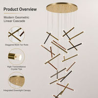Lustre encastré en cristal doré titane de luxe, luminaire suspendu pour escalier LED LG-BY325