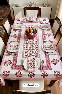 Hand Block Printed 100% Cotton Modern Floral Dining <b>Table</b> <b>Cover</b> with Napkins for 8 Seater - Product Image 5
