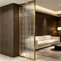Paravent en verre trempé texturé diamant avec cadre en acier inoxydable doré, séparateur de pièce moderne, écran décoratif pour entrée