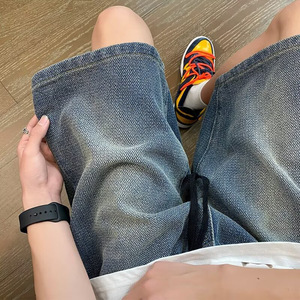Summer New American Style Reversible <b>Bamboo</b> <b>Fiber</b> Denim Shorts Men Thin Design Niche Loose Fit Plus Size Sports Casual - Product Image 1