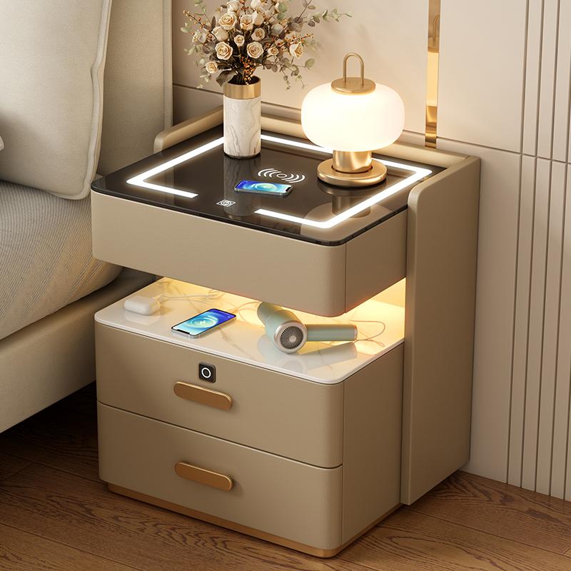 nightstand with the charging station and safety box lighting