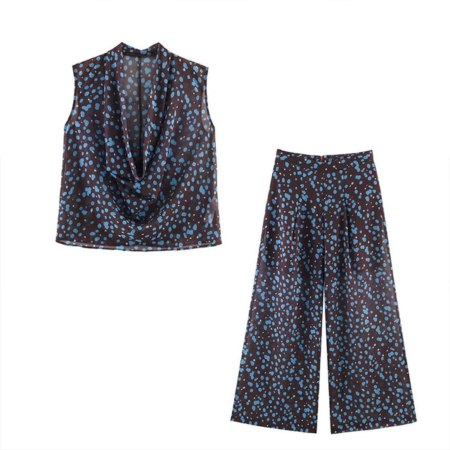 ZATRHMBM 2026 Summer Women's New Fashion Polka Dot Vest Suit Retro Sleeveless Vest + High Waist Casual Trousers Two-piece Set