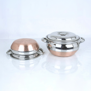 Ensemble de casseroles en acier inoxydable avec base en cuivre et couvercle, 2 pièces, compatible four, design minimaliste - Product Image 1