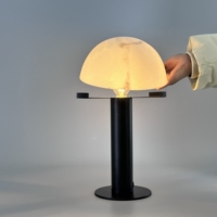Lampe de table rechargeable en faux albâtre demi-lune, grande, luxe, pour restaurant