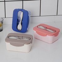 Ensemble de boîtes à lunch coréennes rectangulaires à trois niveaux avec 4 boucles, en plastique PP de qualité alimentaire, pour la conservation de la fraîcheur, avec couverts et cuillères