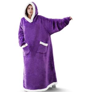 <span class=keywords><strong>Couverture</strong></span> Polaire Longue en Flanelle à Carreaux pour l'Hiver, Robe Peignoir à Capuche, <span class=keywords><strong>Pull</strong></span> <span class=keywords><strong>Couverture</strong></span> Douillet - Product Image 2