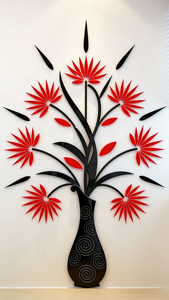 Autocollant mural 3D DIY en forme de rose rouge avec vase en acrylique – Décoration murale artistique pour salon et chambre à coucher - Product Image 4