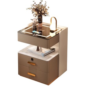 Mesita de Noche Inteligente Multifuncional, de Lujo, de Alta Gama, Simple y Moderna, con Tres Cajones, Superficie de Pizarra, Almacenamiento de Madera Maciza para Dormitorio - Product Image 2