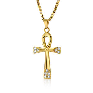 Ancient Egyptian Ankh <b>Cross</b> Necklace Titanium Steel Men's Pendant Cultural Symbol Everyday Wear Bezel Setting - Product Image 1