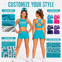Ensemble de soutien-gorge et short de cheerleading personnalisé, vert aqua, avec strass épars, col montant et dos en X, pour entraînement