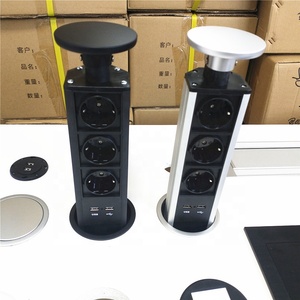 Presa Elettrica a Scomparsa Nascosta nel Piano di Lavoro della <span class=keywords><strong>Cucina</strong></span>, Nera e Argento, con 3 Prese AC EU e 2 Porte USB per Ricarica - Product Image 3