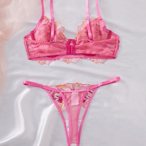 Wholesale Lace Womens Intimates Lingerie Set Sexy Sheer Mesh Underwire <b>Bra</b> and Tie Side Thong 2 Piece Set Elegant Underwear Set - Product Image 3