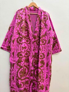 Women's Handmade Velvet Cotton Suzani Kimono <b>Robe</b> Floral Embroidered Long Winter <b>Coat</b> Oversized Fit - Product Image 6