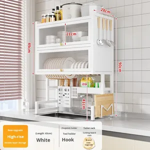 Estante de Almacenamiento Multifuncional para Fregadero de Cocina, Doble Capa, Moderno, a Prueba de Polvo, de Acero al Carbono, Impermeable, para Platos y Tazones - Product Image 6