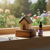 Diffuseur d'arômes en bois Art Déco en forme de maison, noyer et hêtre - Cadeau d'anniversaire pour huiles essentielles naturelles