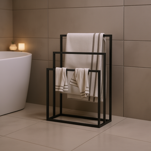 Toallero Rectangular Moderno de Hierro Negro de 70 cm, Accesorio de Baño Independiente - Product Image 2