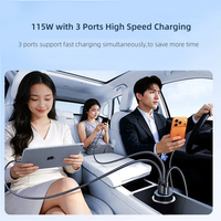 Chargeur de voiture haute puissance 100W 115W 3 ports 12V 24V 2USB C 1USB certifié CE FCC ROHS pour ordinateur portable, téléphone portable, tablette, charge rapide