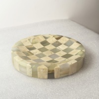 Plateau de service multifonctionnel en marbre rond, style rétro élégant, motif mosaïque damier, pour organiser les bijoux, décoration de la maison, table de chevet