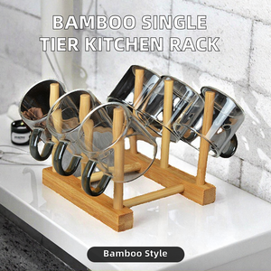 Supermarket Modern Sustainable Single Tier Bamboo Wooden Storage <b>Rack</b> Cup <b>Plate</b> Display Organizer Drainage Easy Standing - Product Image 2