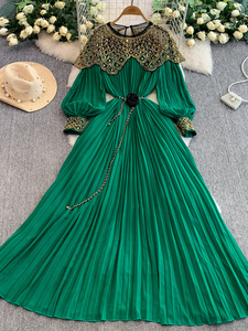 ชุดราตรีประดับหรูหรา: ชุดเดรสแขนยาวประดับไข่มุกเลื่อมและกระโปรงเต็มเอว - Product Image 3