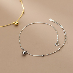 Mode ronde perle chaîne breloque cheville plaqué or 925 argent Sterling bijoux fins bracelets de cheville pour les femmes - Product Image 5