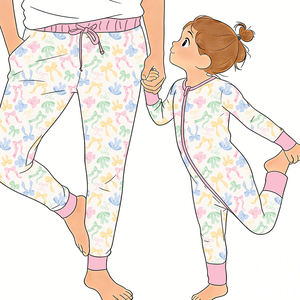 Pijamas de Bambú Retro Vintage Personalizados con Estampado de Tablero de Ajedrez y Lazos, Pijamas de Bambú con Cierre para Bebé con Pantalones Jogger para <span class=keywords><strong>Mujer</strong></span> - Product Image 4