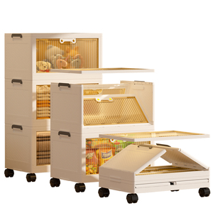 Xingsheng Household PP Plastic Foldable Cabinet 1Layer with Wheels Transparent <strong>Clear</strong> Storage Organizer for Clothes Shoe Kitchen - Product Image 2