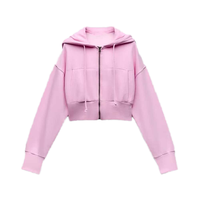 2024 automne à la mode Version coréenne femmes à manches longues Cardigan velours tissu à capuche courte fermeture éclair décontracté tricoté Anti-boulochage
