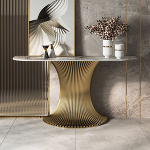 Mesa Consola Clásica <span class=keywords><strong>de</strong></span> Metal Dorado para Sala <span class=keywords><strong>de</strong></span> Estar, Mesa Auxiliar Moderna para <span class=keywords><strong>Pasillo</strong></span>, Mueble <span class=keywords><strong>de</strong></span> Exhibición para el Hogar - Product Image 3
