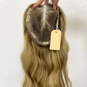 Toppers de Nudos Individuales para <span class=keywords><strong>Mujer</strong></span>, Postizos Rubios, Prótesis Capilar de Encaje HD Invisible, Toupées de Cabello Humano Virgen Remy con Cutícula Alineada - Product Image 3