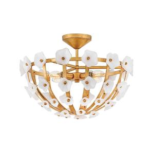 Lámpara de Araña Moderna de Lujo con Flores de Latón y Resina Blanca, Semi-Colgante |   Iluminación Elegante para el Vestíbulo de Hoteles y Áreas de Estar de Primera Calidad - Product Image 1